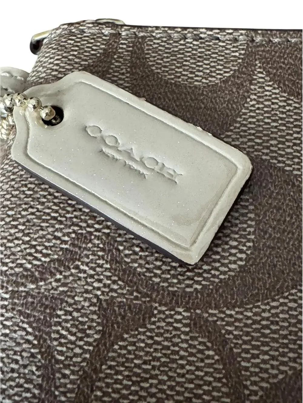 Coach Signature Wristlet Platinum Patent Stripe Shimmer